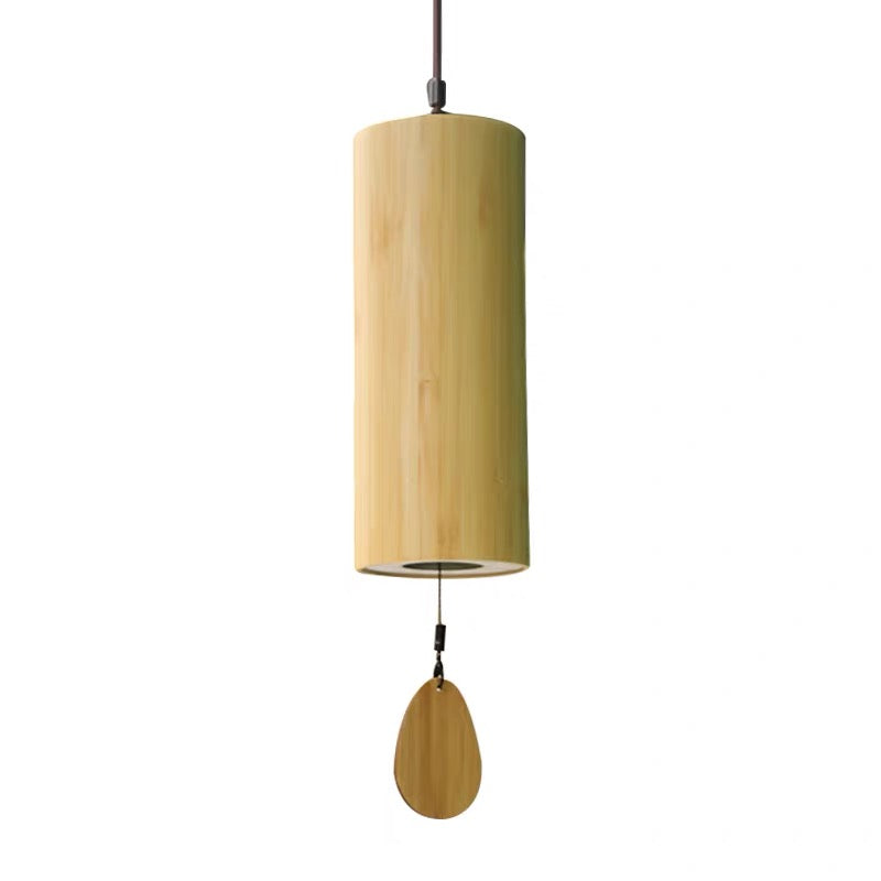 Minimal Japanese bamboo meditation wind chime with natural wood finish displayed on a clean white background.