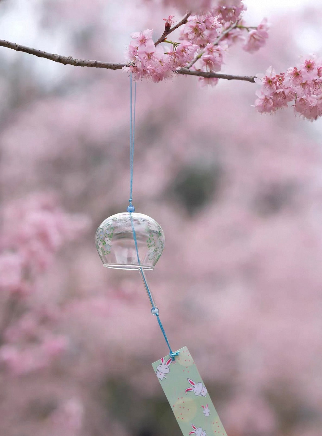 Japanese Glass Moon Bunny Wind Chime Lucky Rabbit Furin