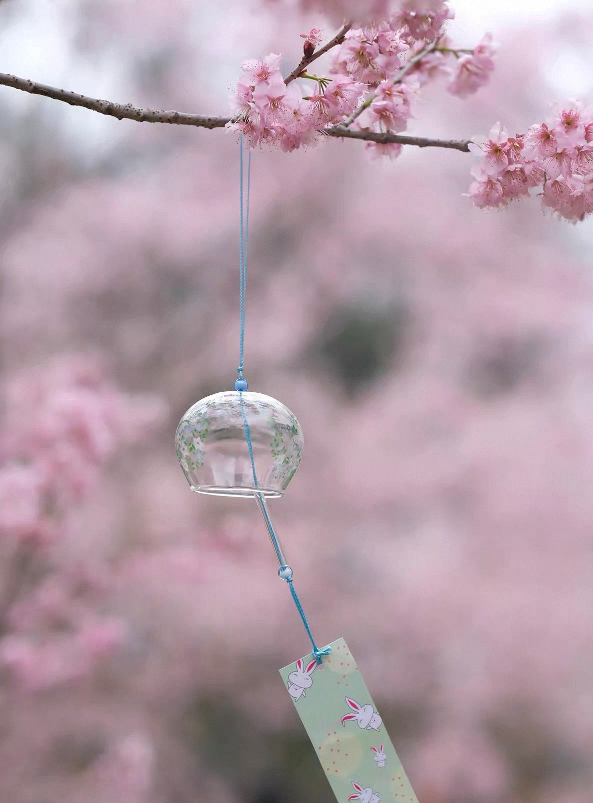 Japanese Glass Moon Bunny Wind Chime Lucky Rabbit Furin