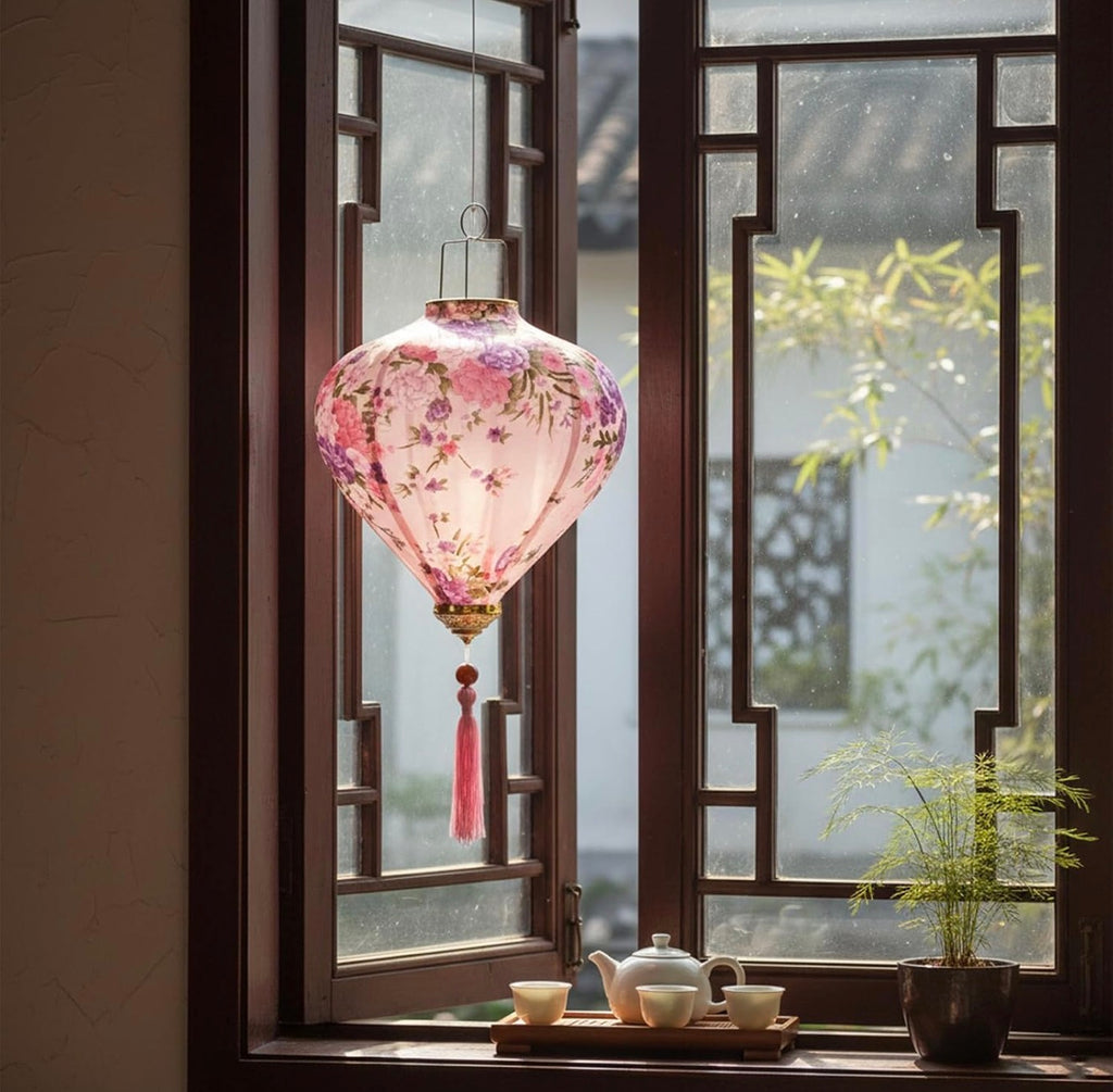 Pink Floral Silk Lantern for Garden, Wedding Home Decor