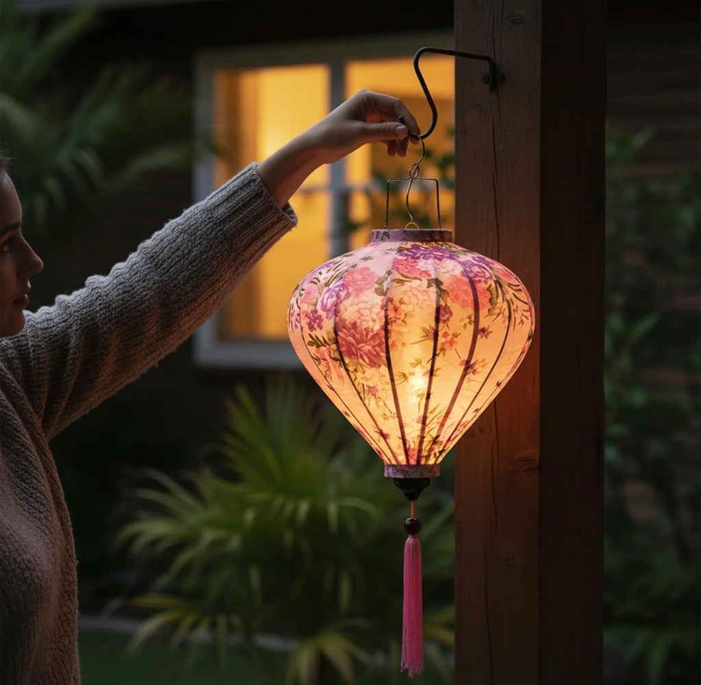 Pink Floral Silk Lantern for Garden, Wedding Home Decor