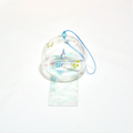 Handcrafted Japanese dragonfly glass furin wind chime with blue hanging cord and wish paper.