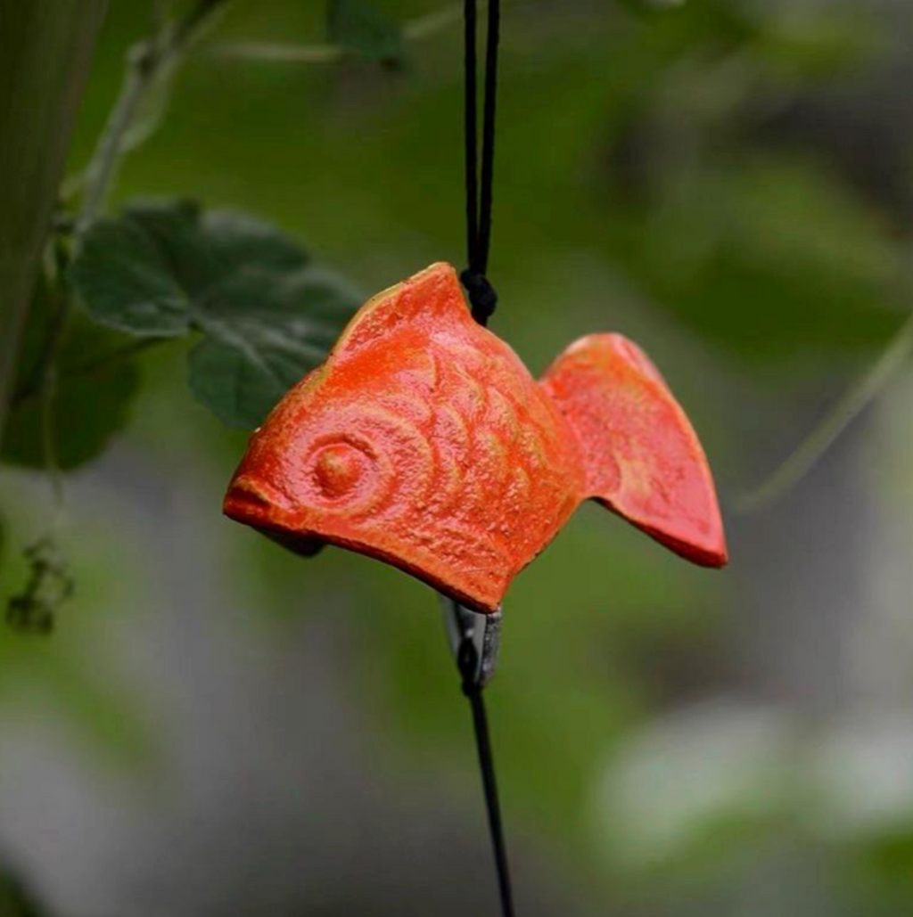 Japanese Cast Iron Red Koi Fish Wind Chime Garden Decor