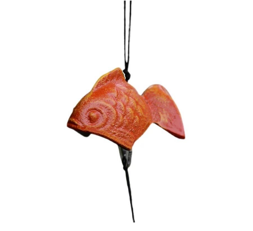 Japanese Cast Iron Red Koi Fish Wind Chime Garden Decor