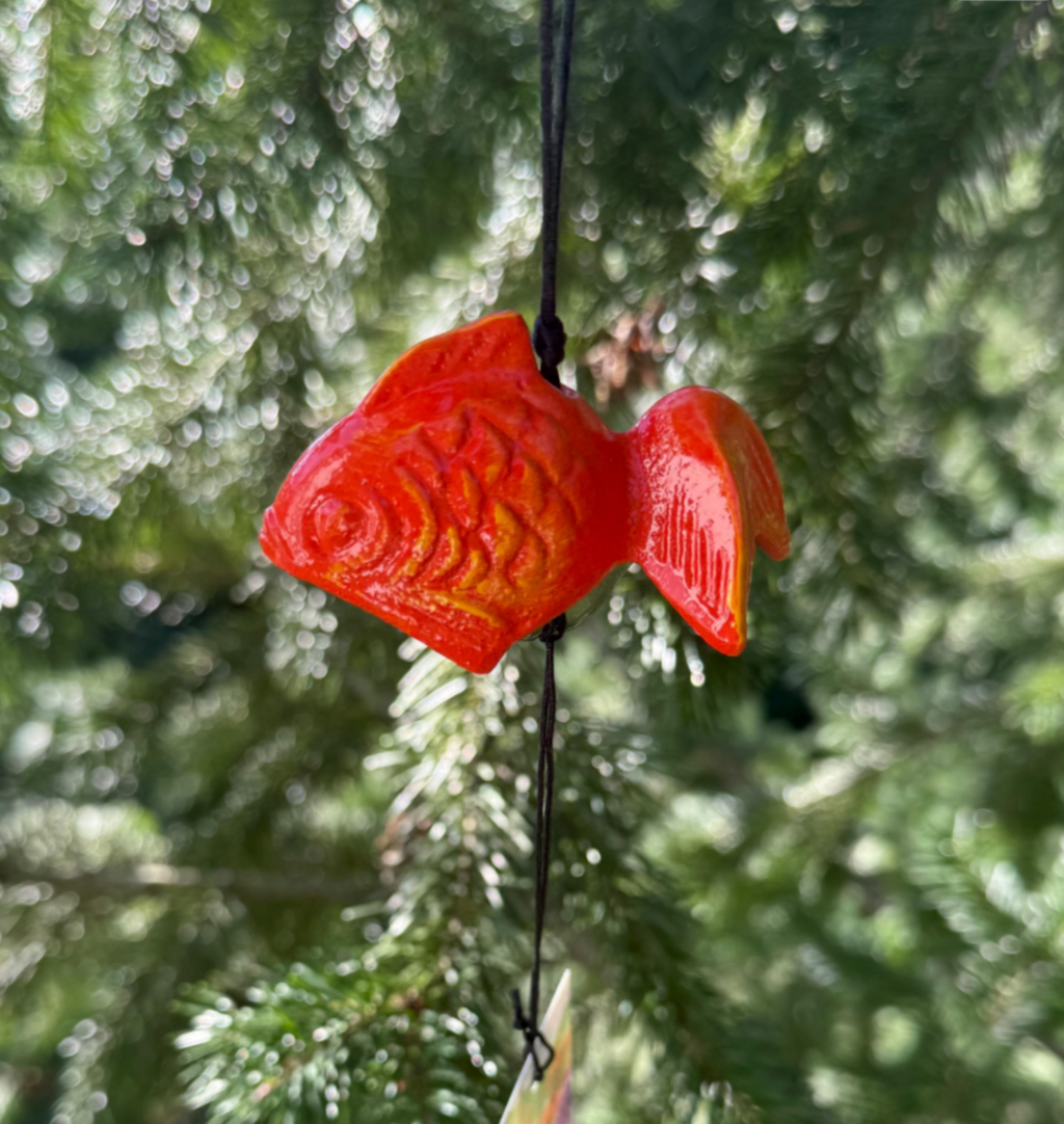 Japanese Cast Iron Red Koi Fish Wind Chime Garden Decor