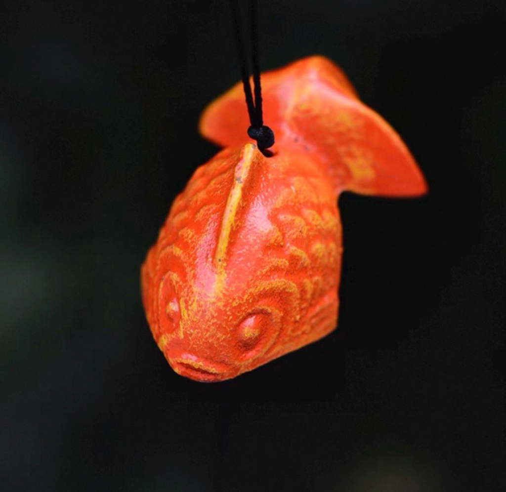 Japanese Cast Iron Red Koi Fish Wind Chime Garden Decor