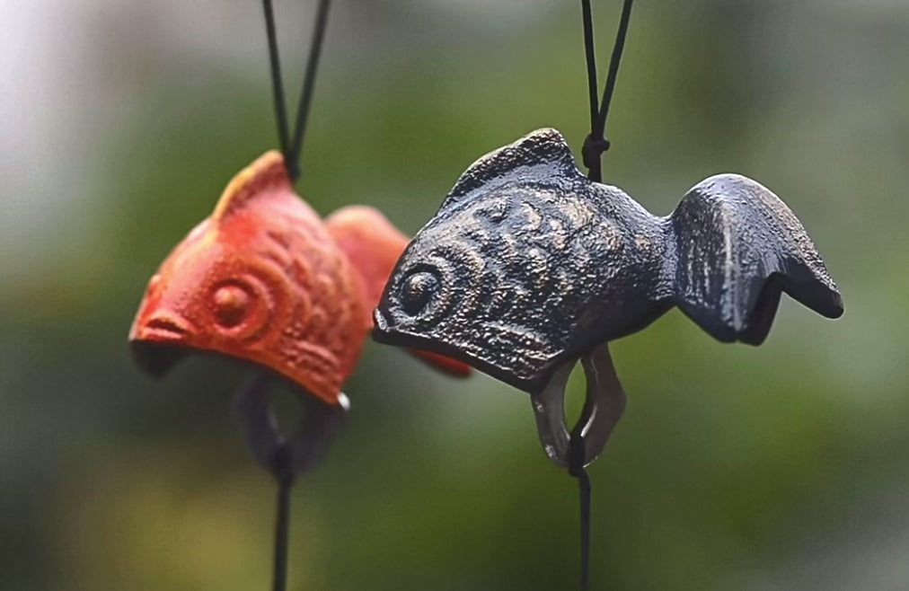 Japanese Cast Iron Red Koi Fish Wind Chime Garden Decor